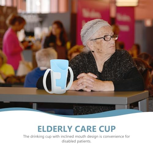 CHILDWEET Elderly Convalescent Feeding Cup with Lid and Base, Choking-proof Liquid Diet Drinking Cup for Bedridden Patients, Anti-spill Blue Drinking Aid for Dysphagia Care