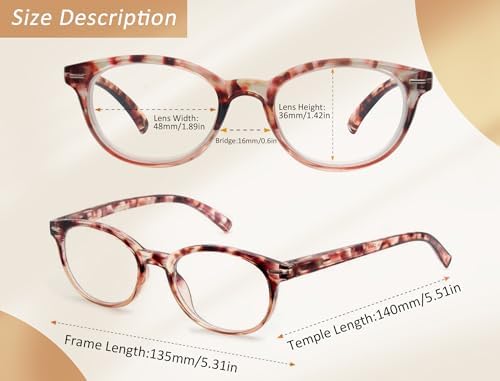 Reading Glasses for Women Cute Round Readers +0.50 for Small Head/Petite Face Lightweight Cheaters Glasses w/Spring Hinges 4 Pack