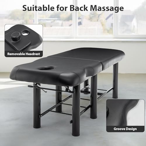 Generic Massage Bed Tattoo Chair with Hydraulic Stool, 3-Section Esthetician Salon Facial Bed, Adjustable Beauty Spa Equipment Barber Chair, Esthetician Lash Bed with Removable Headrest, (PU, Black)