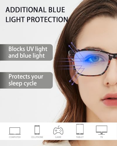 Suertree Fashion Reading Glasses for Women, 4 Pairs Blue Light Blocking Readers with Flexible Spring Hinges, Stylish Anti Eyestrain Eyewear for All-Day Comfort (2.5 Magnification)