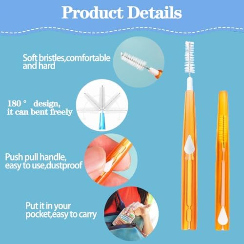 50 PCS Interdental Brush, 5 Sizes Push-Pull Dental Floss Picks Soft Bristles Braces Brushes Toothpick Tooth Flossing Cleaning Tools