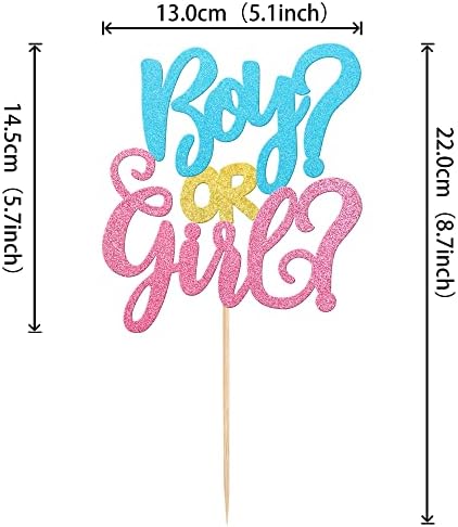 1 PCS Boy or Girl Cake Topper Glitter Pink or Blue Cake Pick Gender Reveal Cake Decorations for Baby Shower Gender Reveal Theme Kids Boys Girls Birthday Party Decoration Supplies