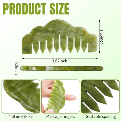 Geiserailie 2 Pcs Jade Combs Esthetician Supplies Massage Stone Hair Gua Sha Scraping Scalp Comb Facial Massage Tool Handheld Head Tools Head Caring Therapy Mother's Day for Women(Plain Style)