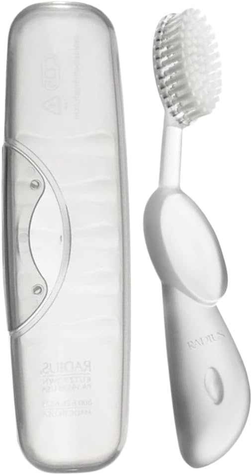 RADIUS Toothbrush, Original Big Brush & Case, Right Handed, Clear Brush with Clear Case, BPA Free ADA Accepted