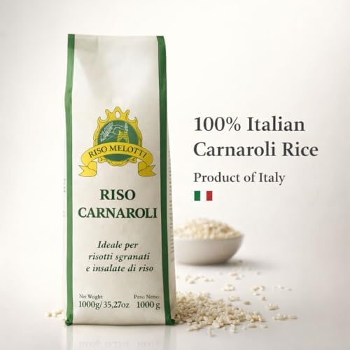 Riso Melotti Carnaroli Rice – 2.2 lb (1 kg) – Premium Italian Risotto Rice, High Starch for Creamy Texture, Ideal for Risotto & Rice Dishes – Product of Italy
