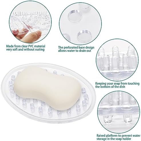 2 Pieces Plastic Soap Dish Clear Bar Holder Tray Self Draining Soap Saver with Holes Soap Container for Bathroom Counter, Kitchen
