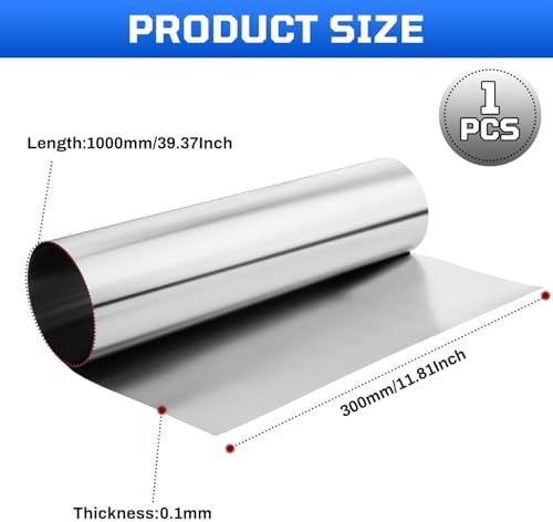 430 Stainless Steel Foil Roll, 0.1mm x 300mm x 1M Stainless Steel Sheet, Metal Foil for Crafts, Electronic Equipment, Industry Machinery, Hardware