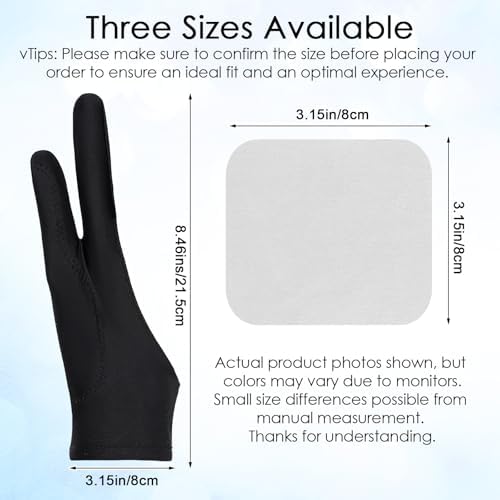 2 Pack Digital Drawing Glove, 3-Layer Palm Rejection Two-Finger Artist Glove Fits Left Right Hand for Art Graphic Tablet Paper Sketching Painting, Includes 2 Cleaning Cloth