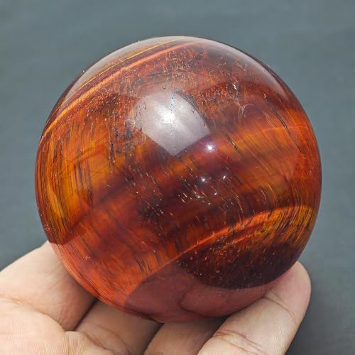 5-6CM/1.97-2.36inch Natural Crystal Red Tiger Eye Ball Quartz Massage Polished Spheres Reiki Healing Exquisite Room Decor Rock Ball Souvenirs Gift(Red Tige Eye, 50-60mm)