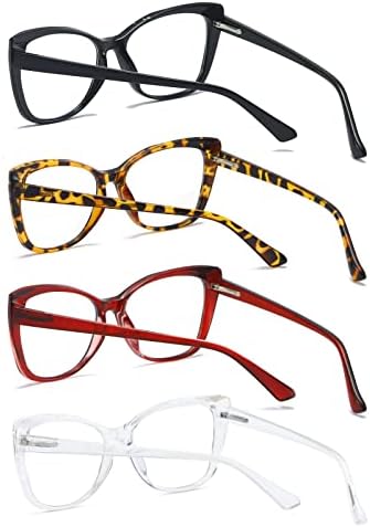 Reading Glasses for Women 4 Pack Cat Eye Oversized Blue Light Blocking Glasses +1.5