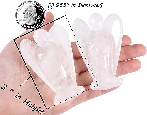 QINJIEJIE 3" Quartz Crystal Angel Decor Healing Statue - Polished Gemstone Big Guardian Angels for Office, Desk, Room - White Crystal Decorations, Spiritual Gifts