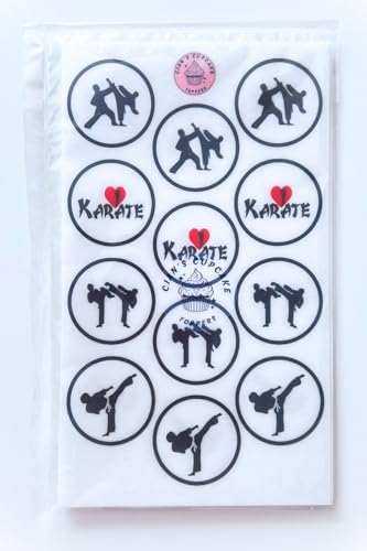 Karate Edible Cupcake Toppers – Martial Arts Cake Decorations for Birthdays, Dojo Events & Belt Ceremonies – UNCUT (Pack of 24 x 1.5 Inch/4cm Discs)