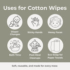 Reusable Baby Wipes, 25 Washable Cloth Wipes per Pack, 100% Cotton, Soft and Gentle for Baby's Skin, by Nora's Nursery