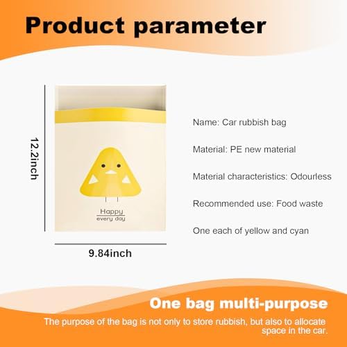 Augeny 30PCS Easy Stick-On Disposable Car Trash Bags, Self -Adhesive Waterproof Car Garbage Bags, Portable Leak Proof Vomit Bags Suitable for Car, Bedroom, Office, Kitchen (Yellow & Cyan)