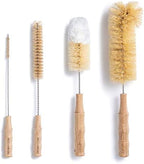 4 Pcs Bamboo Bottle Brush Set by HELLO NATURE – Long Handle Cleaning Brushes for Water Bottles, Baby Bottles & Glassware, Sustainable & Plastic-Free
