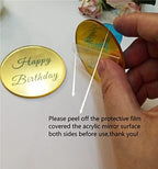 Set of 12pcs Happy Birthday Cake Disc Cupcake Toppers, Mirror Acrylic Cake Charm, Engraved Topper,Mini Acrylic Cake Toppers (Gold Mirror)