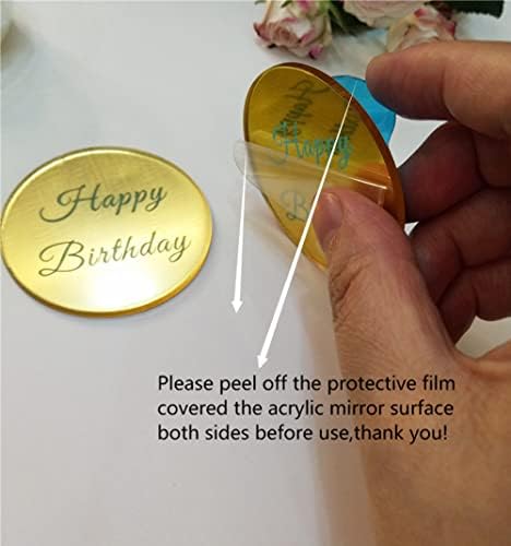 Set of 12pcs Happy Birthday Cake Disc Cupcake Toppers, Mirror Acrylic Cake Charm, Engraved Topper,Mini Acrylic Cake Toppers (Gold Mirror)