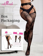 ohyeah Suspender Pantyhose for Women XS-5XL Floral Lace Fishnet Tights Thigh High Stockings with Garter Fishnet Leggings
