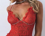 Boudoir Nighty Hollow Out V-Neck Halter Dresses Through Mesh Lace Women'S Underwear