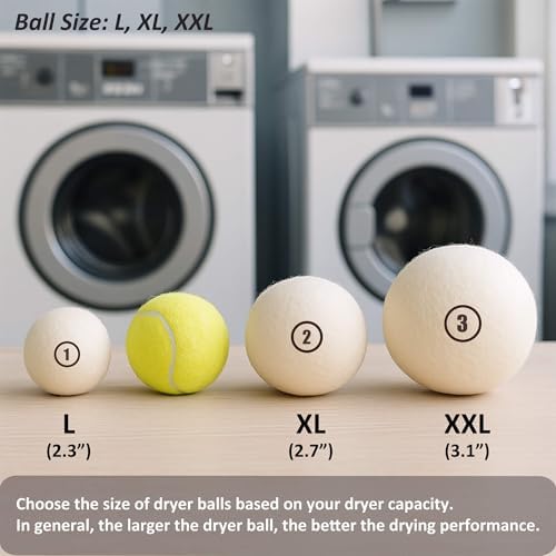 Wool Dryer Balls Laundry, XXL(3.1") 6 Pack, Premium Fabric Softener Ball, Reusable, Anti Static, Chemical Free Natural Wool Balls for Dryer, Laundry Dryer Balls – 100% New Zealand Wool