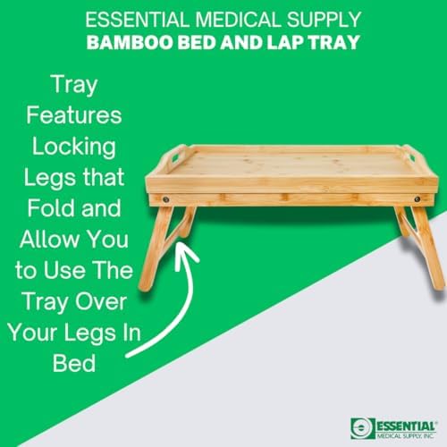 Essential Medical Supply Bamboo Bed and Lap Tray - Extra Large Flip Up Top, Raised Edge, and Handles for Easy Use - Perfect for Eating, Reading or Working in Bed, On a Recliner or in a Wheelchair
