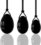 3pcs Natural Obsidian Stone Egg,Drilled Jade Egg Massage Stone for Women Body Exercise Train Crystal Massage Balls Relax