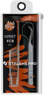 STALEKS PRO Expert 41 Type 8 Professional Eyelash Tweezers (Mini L-Shaped) – Stainless Steel for Classic & 2D-4D Volume Lash Extensions & Beginners