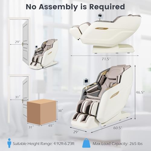 COSTWAY SL Track 3D Massage Chair, Full Body Zero Gravity Massage Recliner with Waist & Calves Heating, Foot Rollers, Voice Control, Bluetooth Speaker, 22 Auto Modes, Installation-Free Design