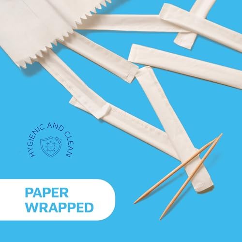 Montopack Individually Paper Wrapped Toothpicks | Eco-Friendly Bulk Pack of 1000 Wooden Food Safe Fruit Pick for Appetizers Cocktail Barbecue & Party | Double Pointed Tooth Picks for Teeth Cleaning