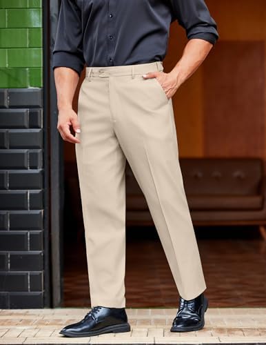 COOFANDY Mens Classic Casual Dress Pants Expandable Waist Suit Pant Slim Fit Flat Front Slacks