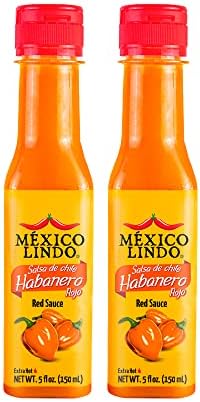 Mexico Lindo Red Habanero Hot Sauce, Real Red Habanero Chili Pepper, 78,200 Scoville Level, Enjoy with Mexican Food, Seafood & Pasta, 5 Fl Oz Bottles (Pack of 2)