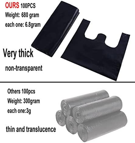 200 Counts Kitchen Garbage Bags and 1.8mil Thick Black Trash Bag with Handles, 14x21.6 Inch 3-4 Gallon Picnic, Kitchen, Daily Use, Bedroom Waste Bin Garbage Bags, Bulk Bags