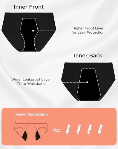 INNERSY Girls' Period Underwear for Teens Heavy Flow Panties Hold 4 Tampons 3-Pack