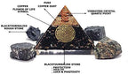 Combo of Black Tourmaline Orgone Crystal Pyramid with Flower of Life Symbol & 4 Pieces of Black Tourmaline Natural Raw Rough Stone for Positive Energy Generator, Reiki Chakra Healing Yoga