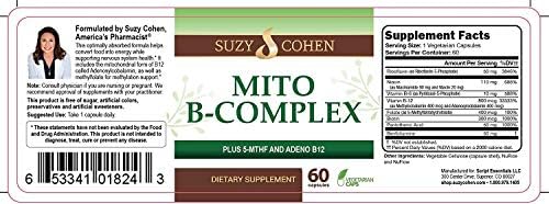 Script Essentials Suzy Cohen, Mito B Complex Dietary Supplement, 5-MTHF, Adeno B12, Methylation Support, Supports Healthy Nervous System, Boost Energy, Vitamin B, 60 Servings