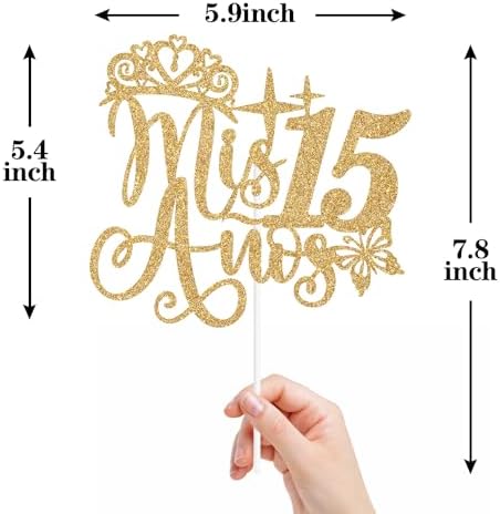 Mis Quince 15 Cake Topper, Mis Años 15 Cake Decor, Feliz 15 Años, Hello 15, Happy 15th Birthday Party Decorations - Gold Glitter