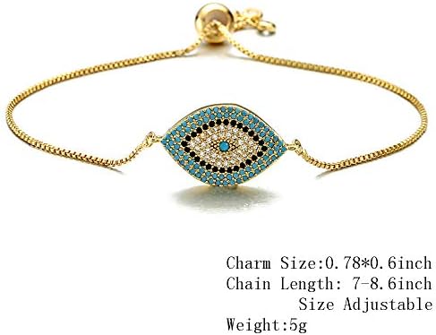 Trendy Gold Plated Turkish Evil Eye Bracelet Pave CZ Blue Eye Gold Chain Bracelet Adjustable Female Party Jewelry