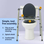 Medline 3-in-1 Steel Adjustable Bedside Commode w/ Microban Protection, Portable Bedside Toilet, 350 lb. Weight Capacity, Removable 7.5 QT. Bucket, Toilet Chair For Elderly, Tool-Free Assembly, Gray