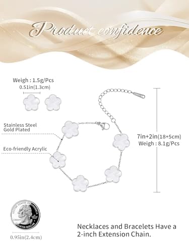 Gold Plated Stainless Steel Flower Bracelet and Stud Jewelry Set for Women