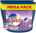 Bold All-in-1 PODS Washing Liquid Laundry Detergent Capsules, 140 Washes, 3.72 Kg Power Pack, Stain Remover For Clothes, Lavender and Camomile Scent