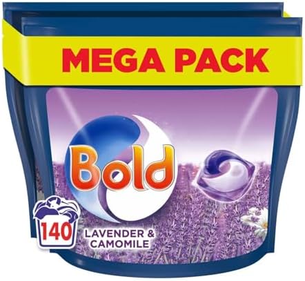 Bold All-in-1 PODS Washing Liquid Laundry Detergent Capsules, 140 Washes, 3.72 Kg Power Pack, Stain Remover For Clothes, Lavender and Camomile Scent