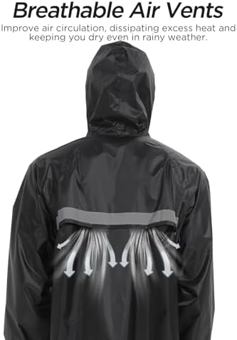 Mens Long Safety Rain Coats with Air Vents Reflective Stripes Waterproof Packable Rain Jacket with Hood Lightweight