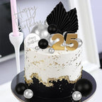 MEMOVAN 26pcs Man Birthday Cake Topper Black Boho Cake Topper Black Silver Balls Palm Leaves Cake Decorations for Man Boy Bohemian Black Silver Theme Wedding Baby Shower Birthday Party