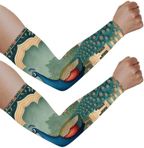 Peacock UV Sun Protection Arm Sleeves, Peacock Palace Gardening Sleeves with Thumb Hole Farm Cooling Arm Sleeves for Women Men