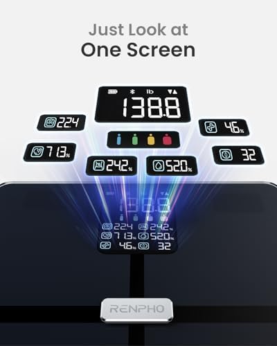 RENPHO Scale for Body Weight, Smart Scale with BMI, Body Fat, Muscle Mass, Bluetooth, 13 Metrics with Large Display, Support App Connection, Black, Elis 2X