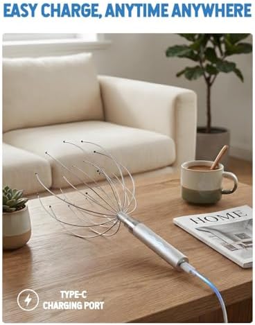 Winyoung Head Massager Scalp Stress Relief, Rechargable Electric Scalp Massager, Handheld Vibrating Head Scratchers with 20 Metal Fingers for Hair Scalp Massage Relaxation Self-Care