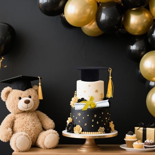 2 Pieces Graduation Cap Cake Topper With Diploma Class of 2026 Graduation Cake Decoration Kit Party Supplies (Black)