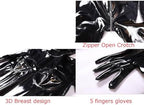 Women's Handmade Shiny Wetlook PVC Leather Catsuit Back with Zipper Bodysuit Jumpsuit Attached Gloves