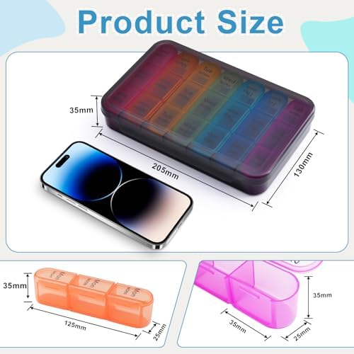 Cruxer Weekly Pill Box Organiser 7 Day 3 Times, Daily Portable Travel Pill Boxes, Medicine Storage Box, Pill Dispenser 7 Day 3 Compartments, Tablet Organiser to Hold Vitamins, Fish Oil, Supplements