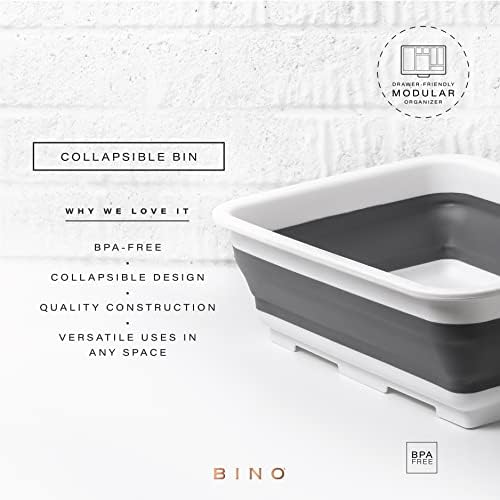 BINO Collapsible Wash Basin - White | Portable Dish Tub | Kitchen | Camping | Sink | Home Essentials | Baby Travel | Folding Dish Pan for Maximum Space Saving